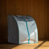 Sport sauna i blå detaljer, funksjonelt design for restitusjon og velvære.